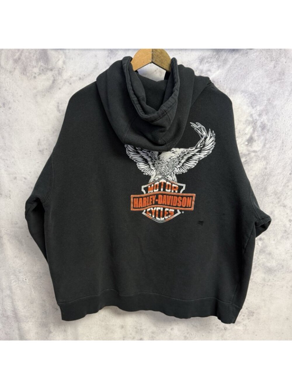 Harley Davidson Hoodie Sweatshirt Mens 2XL Black Y2k Graphic Print Eagle Biker - Picture 2 of 13